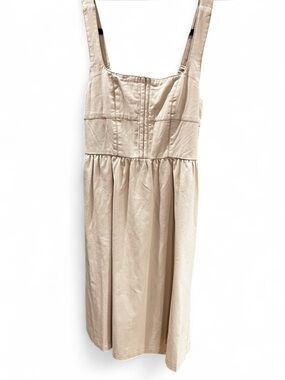 Cotton Neutral Lone Star Square-Neck Midi Dress with Gathered Skirt